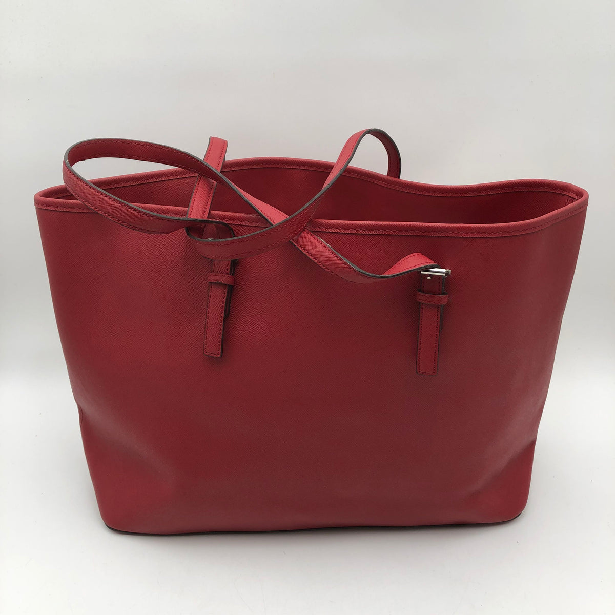 Michael Kors Red Saffiano Leather Jet Set Travel Tote Bag Silver Hardware COA