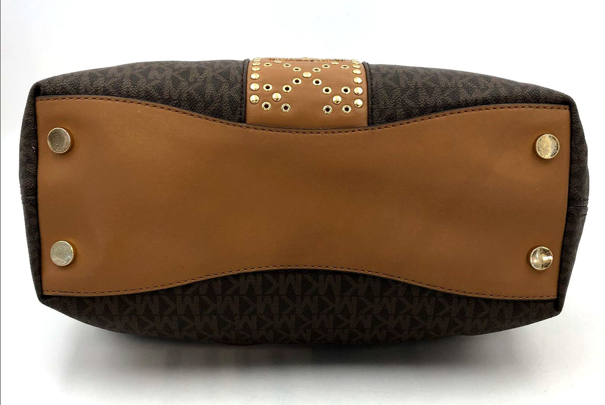 Michael Kors 'Raven' Signature Print Shoulder Bag w/ Leather Trim & Studs (+COA)