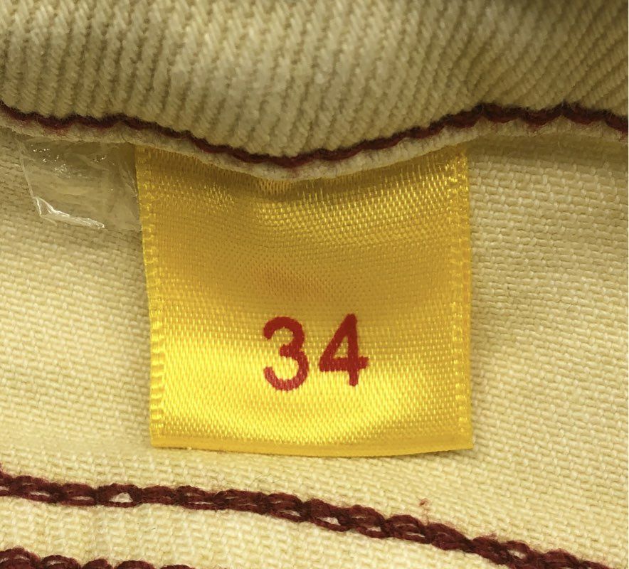 Pheelings Men's Cream Graphic Jeans Gothic Lettering Raw Hem Stretch Sz 34 NWT