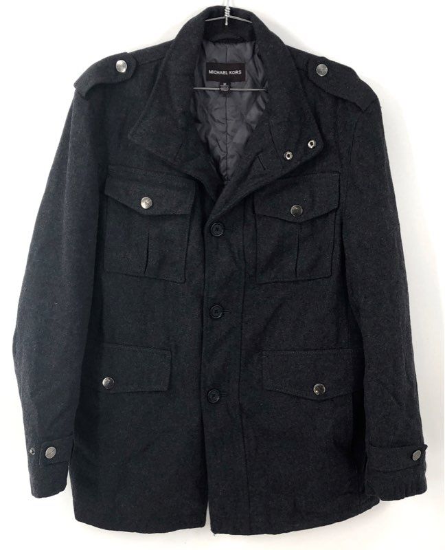 Michael Kors Men's Charcoal Gray Wool Blend Quilted Field Jacket Coat Size M