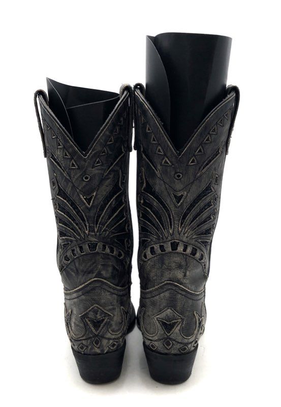 Laredo Stevie Black Distressed Leather Sequin Snip Toe Western Boots Size 6M