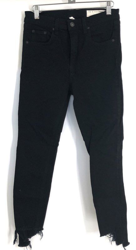 Rag & Bone Women's Black Hampton High Rise Capri Cropped Jeans Raw Hem Sz 27
