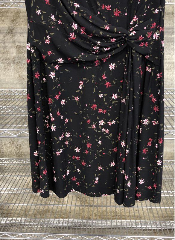 Chaps Women's NWT Black Floral A-Line Dress Sleeveless Knot Front Size XL