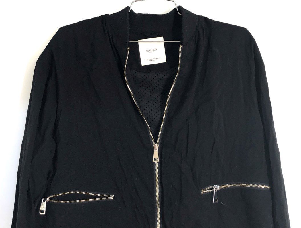 Mango Women's Black Lightweight Zip Up Bomber Jacket Drawstring Hem Sz XS