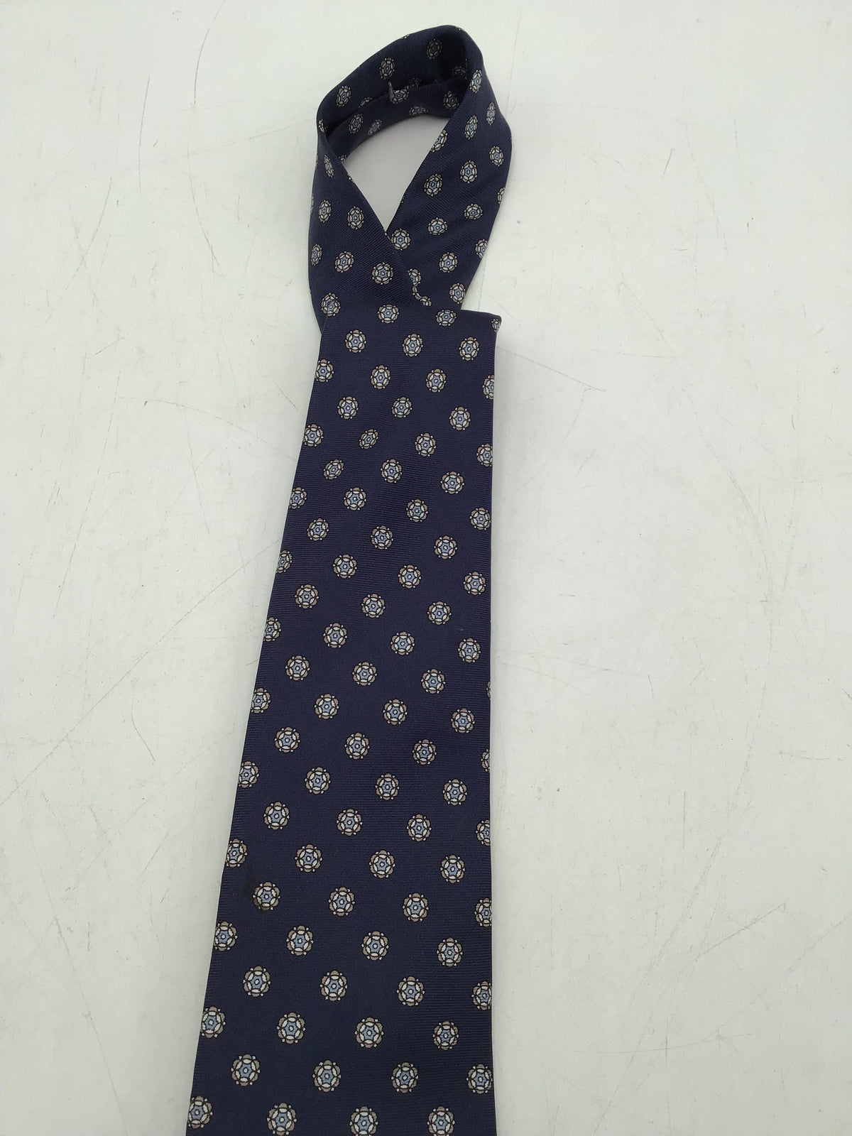 Christian Dior Men&#39;s Blue Geometric Print Pure Silk Pointed Neck Tie - OS W/ COA