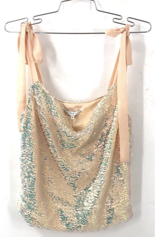 NWT Endless Rose Women's Pink Sequin Ribbon Tie Tank - Size XS