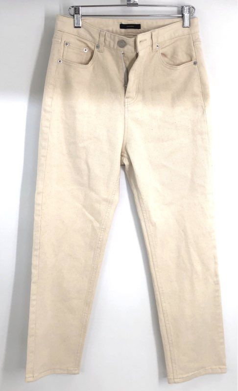 Mali Studios Women's Cream Ecru High Rise Straight Leg Denim Jeans Sz 27