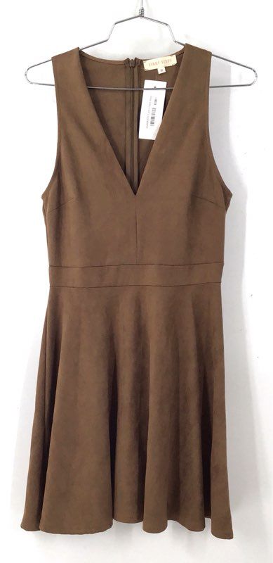 Vintage NWT Eight Sixty Women's Brown Suede V-Neck A-Line Dress - Size M