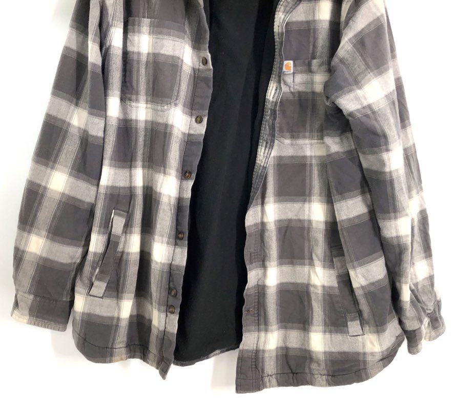 Carhartt Relaxed Fit Fleece Lined Plaid Rugged Flex Shirt Jacket Gray Sz XL