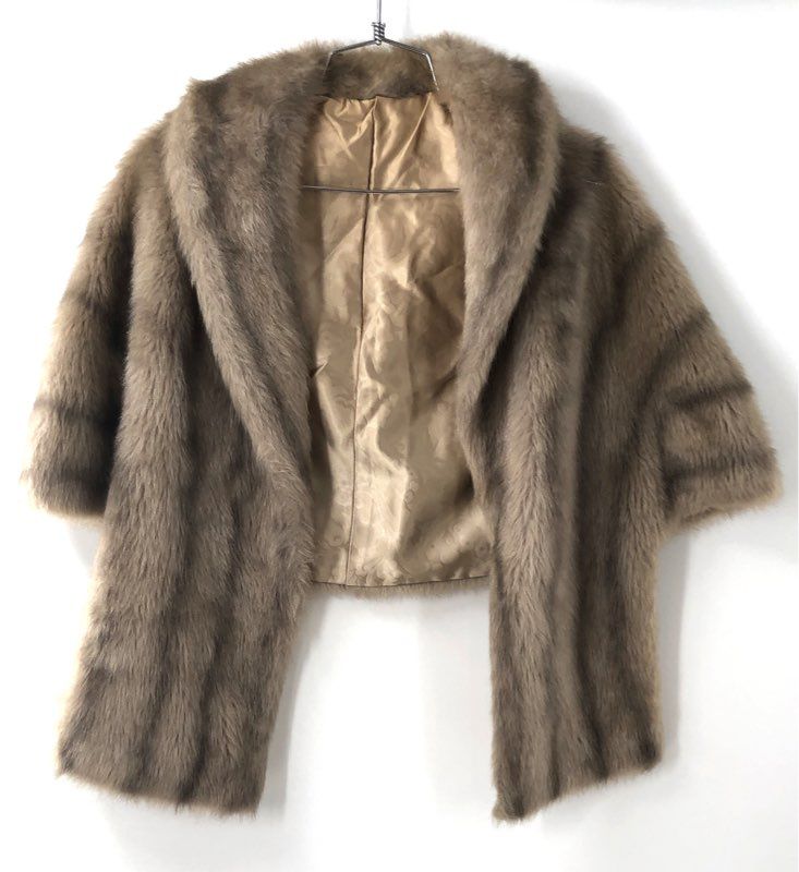 Vintage 70s Regina Glenara by Glenoit Women's Tan Striped Faux Fur Jacket