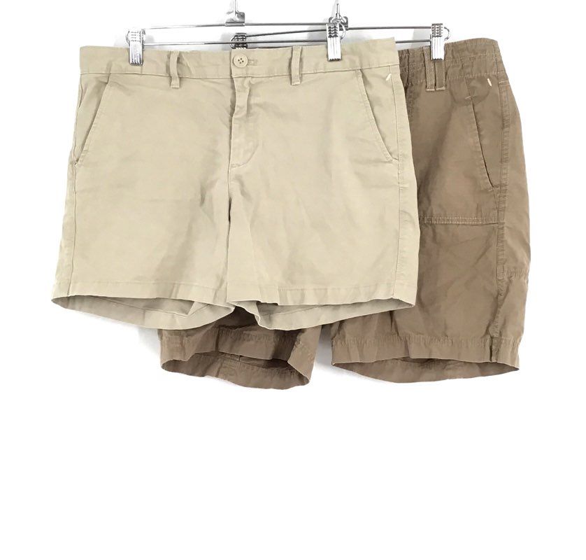 Eddie Bauer Women&#39;s Tan Cotton Blakely Fit Cargo Shorts - Size 12 Lot Of 2