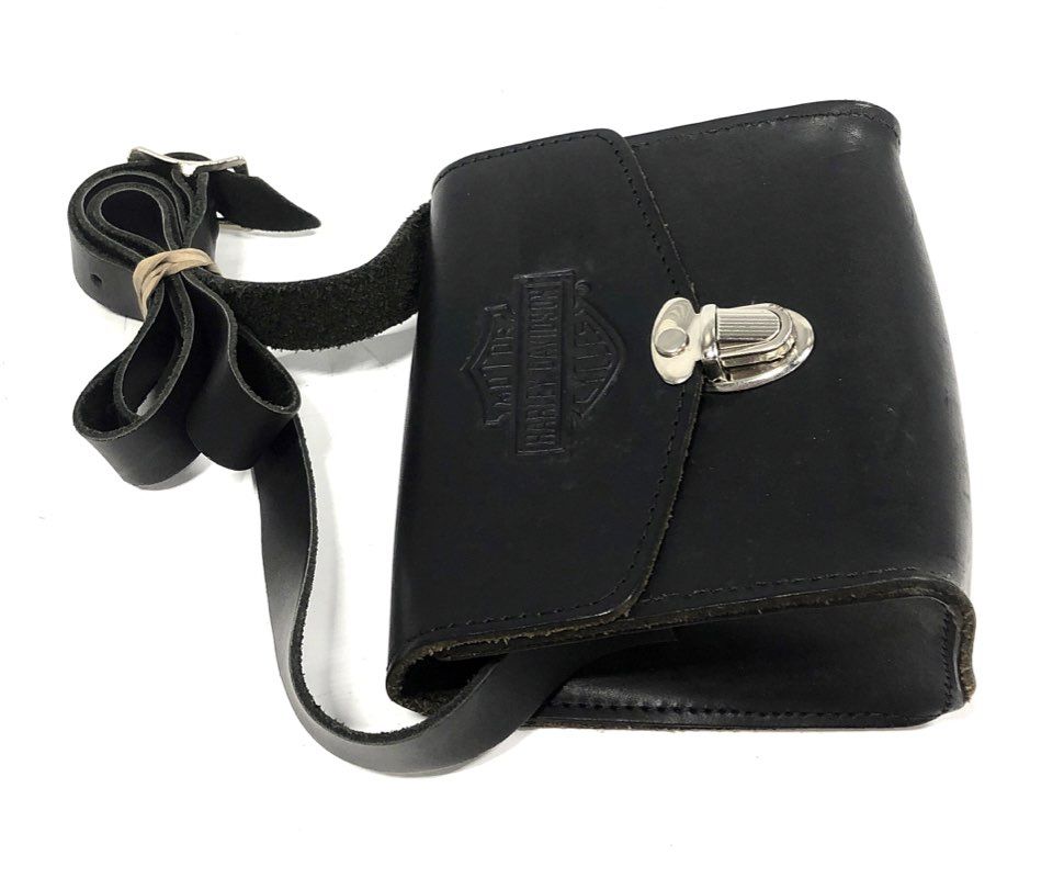 Vintage Harley Davidson Black Leather Crossbody Bag Purse Silver Hardware