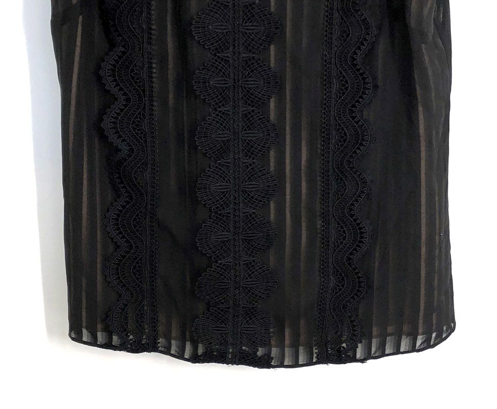 November Four Women's Black Lace Sheer Stripe Flutter Blouse Sz S NWT