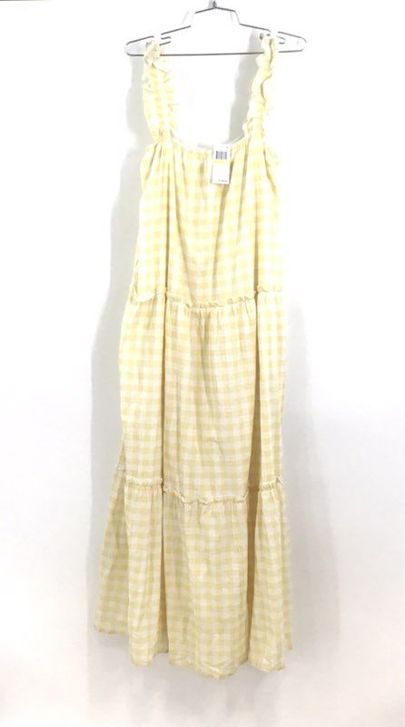 NWT Charlie Holiday Women&#39;s Yellow White Lottie Tiered Maxi Dress - Size 6