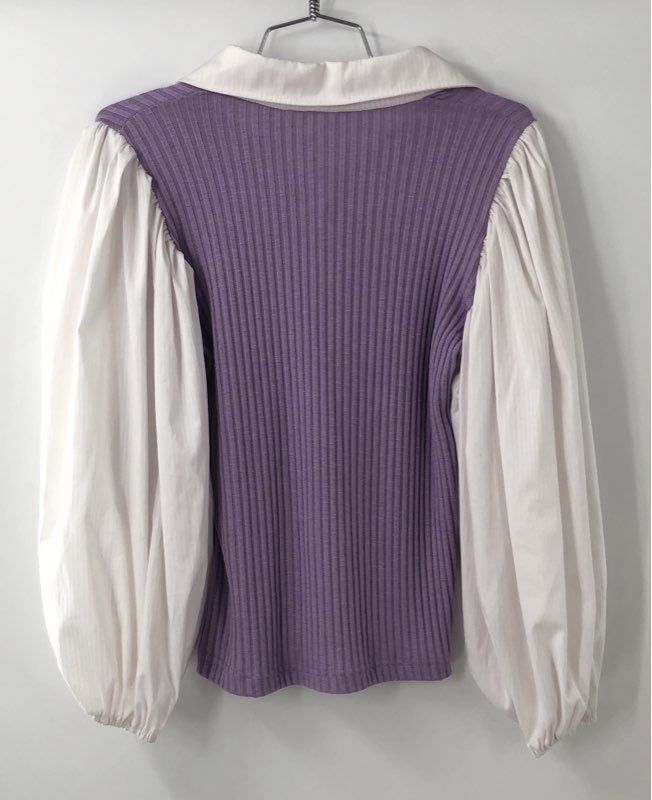 margo BARIDON Women's Lavender Puff Sleeve Ribbed Polo Top NWT Sz XS
