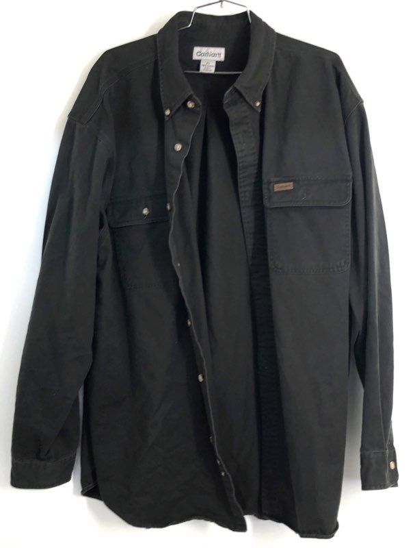 Carhartt Men's Black Long Sleeve Button Down Cotton Twill Work Shirt Sz XL
