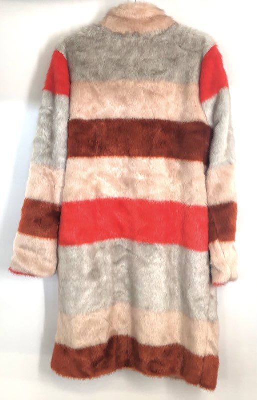 Eva Mendes Women's Multicolor Striped Colorblock Faux Fur Coat NWT Size M