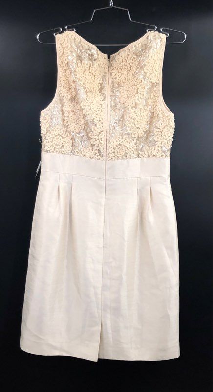 Tahari Women's Champagne Gold Sequined Lace Sleeveless Pleated Dress NWT Sz 6
