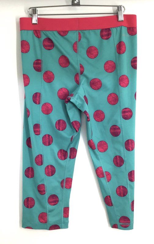 Nike Pro Women's Teal Pink Polka Dot Cropped Training Leggings Capris Sz L