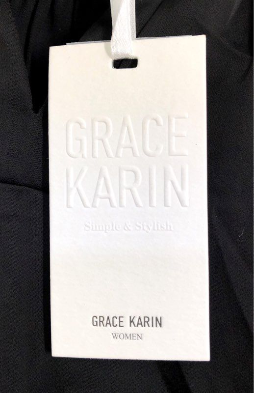 Grace Karin Women's Black Long Sleeve V-Neck Pleated Blouse Top NWT Sz M
