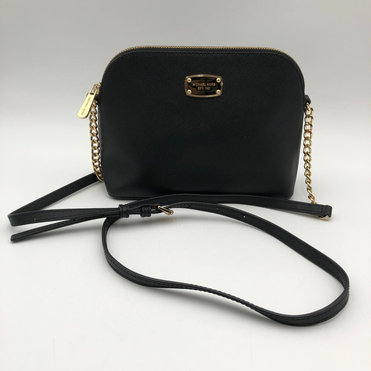 Michael Kors Black Jet Set Large Dome Crossbody Bag Gold Hardware COA
