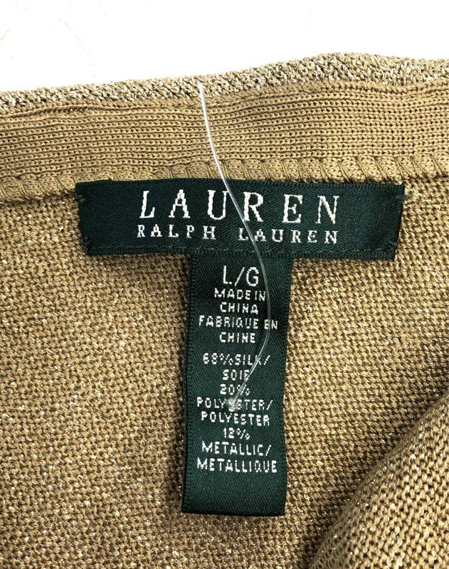 NWT Lauren Ralph Lauren Women's Gold Metallic One Shoulder Top Silk Blend Sz L