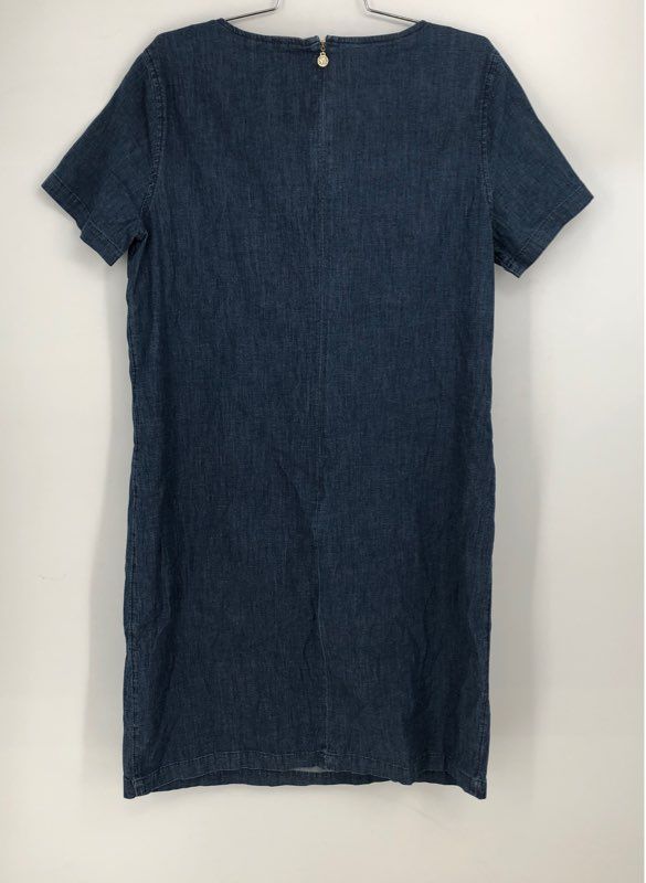 NWT Anne Klein Women&#39;s Blue Split Neck Short Sleeve Denim Shift Dress - Size 10