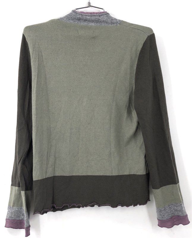 Jigsaw Women's NWT Y2K Patchwork Cardigan Sweater Green Brown Silk Trim Size M