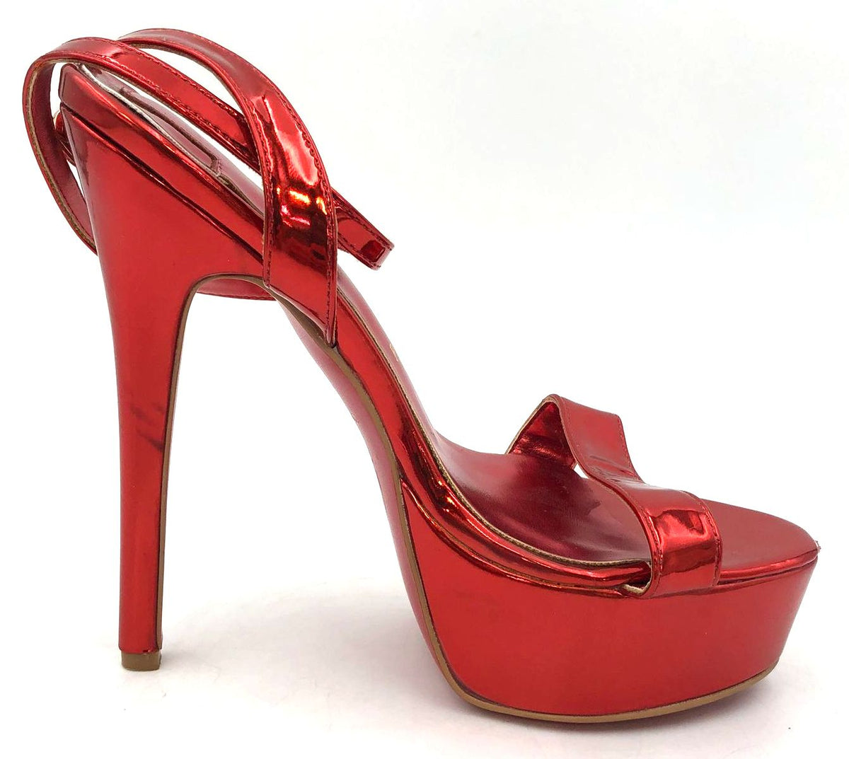 Christian Louboutin Inspired Women's Metallic Ruby Red Strappy Heels - Size 35