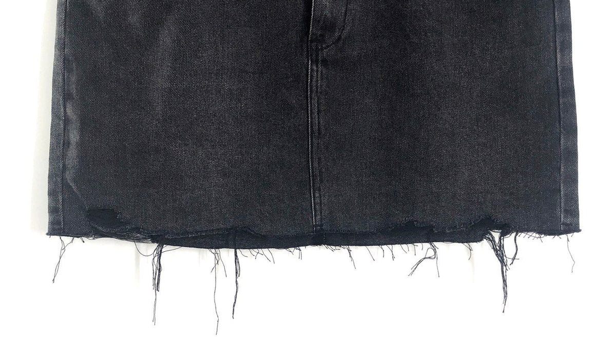 [BLANKNYC] Women's Black Mixed Media Faux Leather Denim Mini Skirt Raw Hem Sz 31