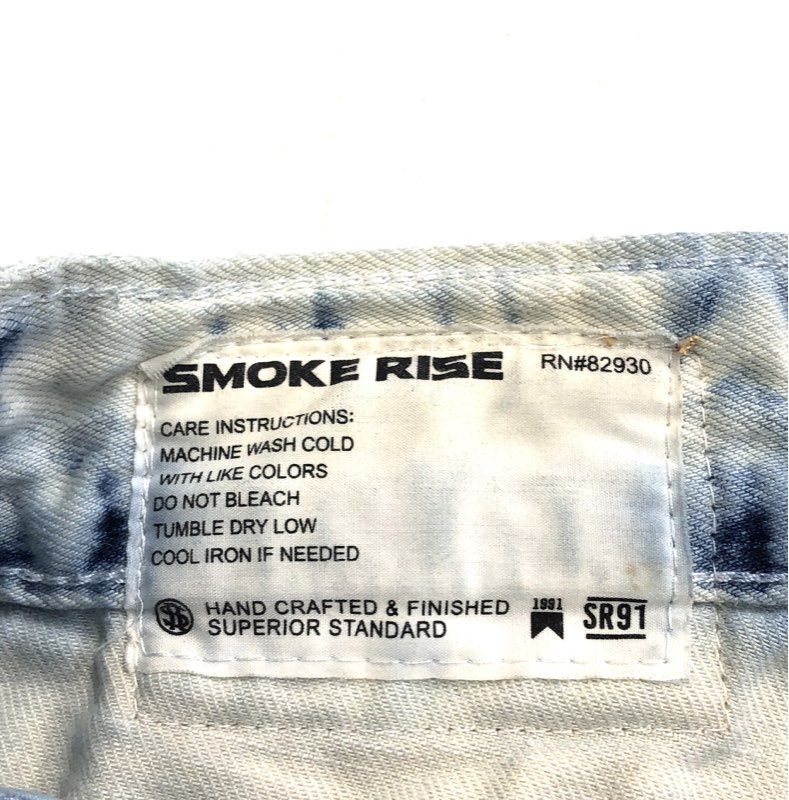 Smoke Rise Men's Jeans Acid Wash Blue Patchwork Distressed Graphic Sz 36x34