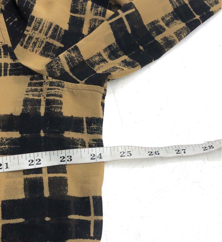 Calvin Klein Women's NWT Sheer Plaid Utility Blouse Tan Black Drawstring Sz XL