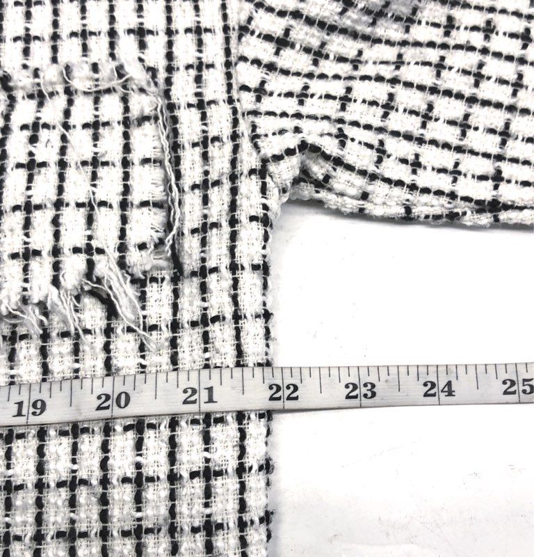 P PLM Women's White Black Tweed Grid Pearl Buttons Fringed Shacket Jacket Sz XS