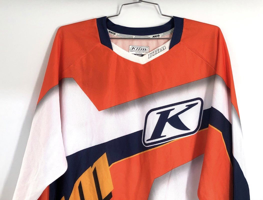Klim Men's XC Motocross Jersey Orange White Blue Graphic Long Sleeve Sz XL