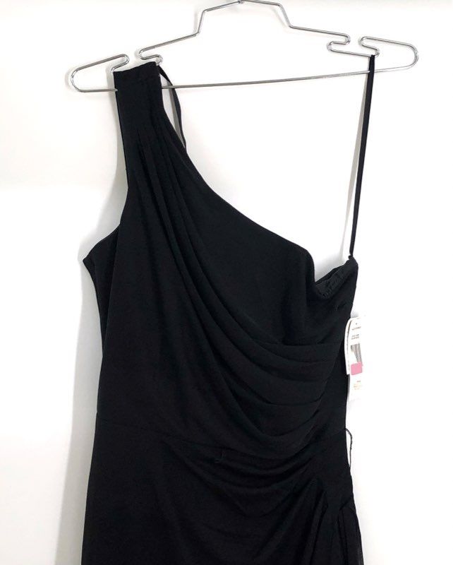 Alex Evenings Women's Black One Shoulder Draped Ruched Cocktail Dress Sz 6 NWT
