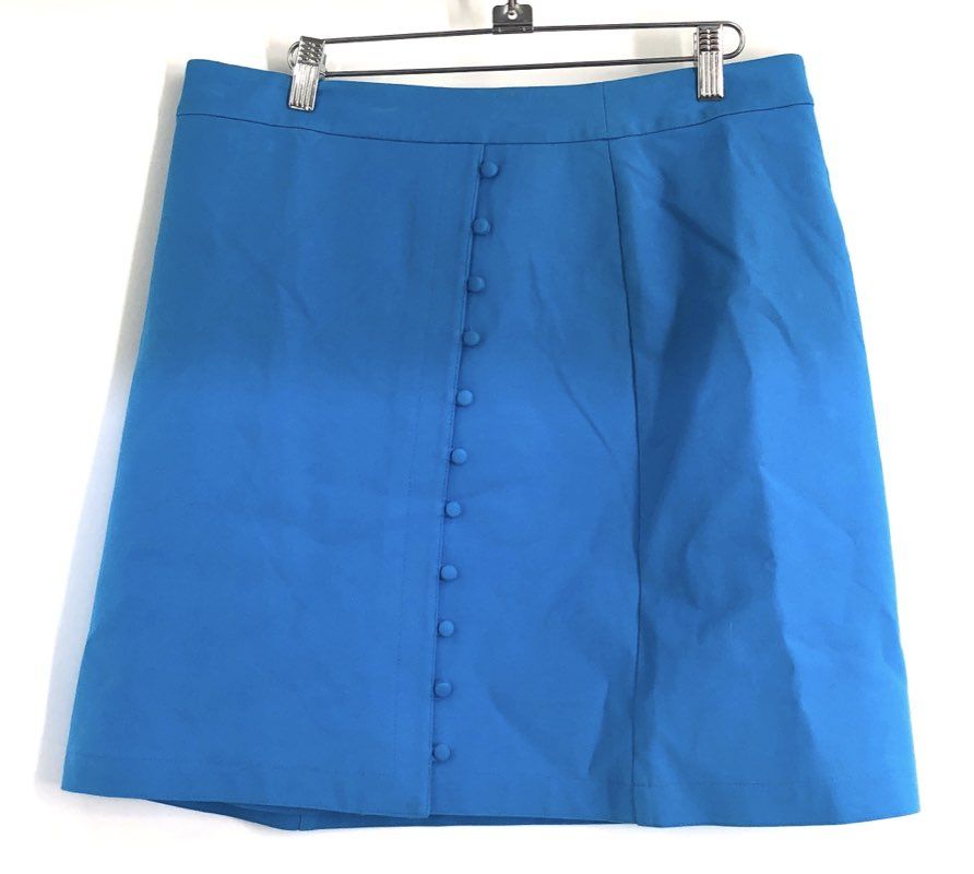 LOFT Women's Blue Button Front Mini Skirt Cotton Blend Sz 10 NWT
