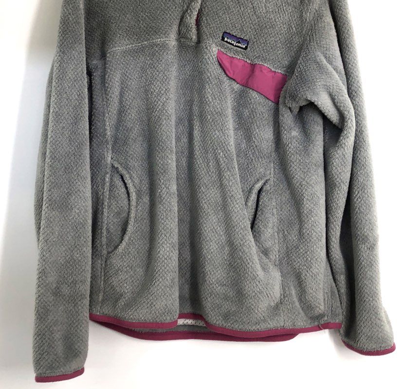 Patagonia Women's Gray Re-Tool Snap-T Pullover Fleece Jacket Pink Trim Size L