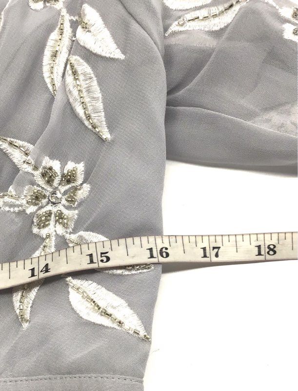 BHLDN Alana Women's Gray Beaded Embroidered Floral Maxi Dress Gown Size 6