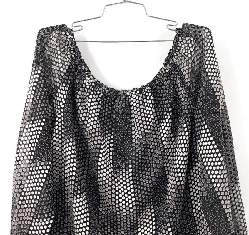 White House Black Market Women's LS OTS Dot BO Blouse Black Ecru NWT Sz L
