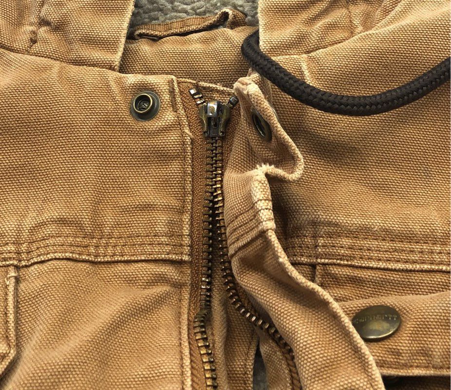 Carhartt Men's Bartlett Jacket Brown Sherpa Lined Cotton Duck Hooded Sz M