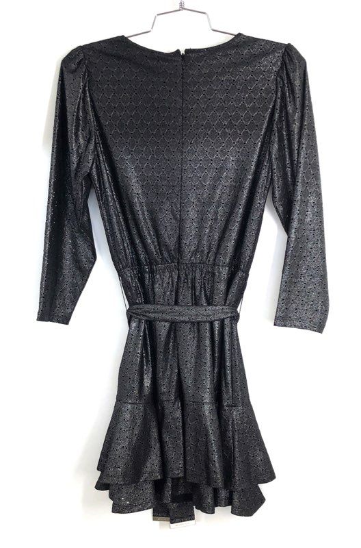 Michael Kors Women's Black Silver Metallic Eyelet Tiered Ruffle Dress Sz S NWT