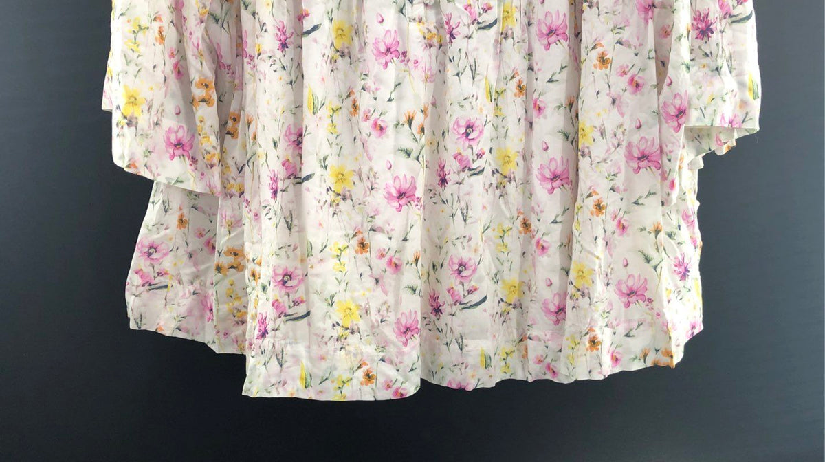 Crown & Ivy Women's White Floral Smocked V-Neck 3/4 Sleeve Blouse Sz XL NWT