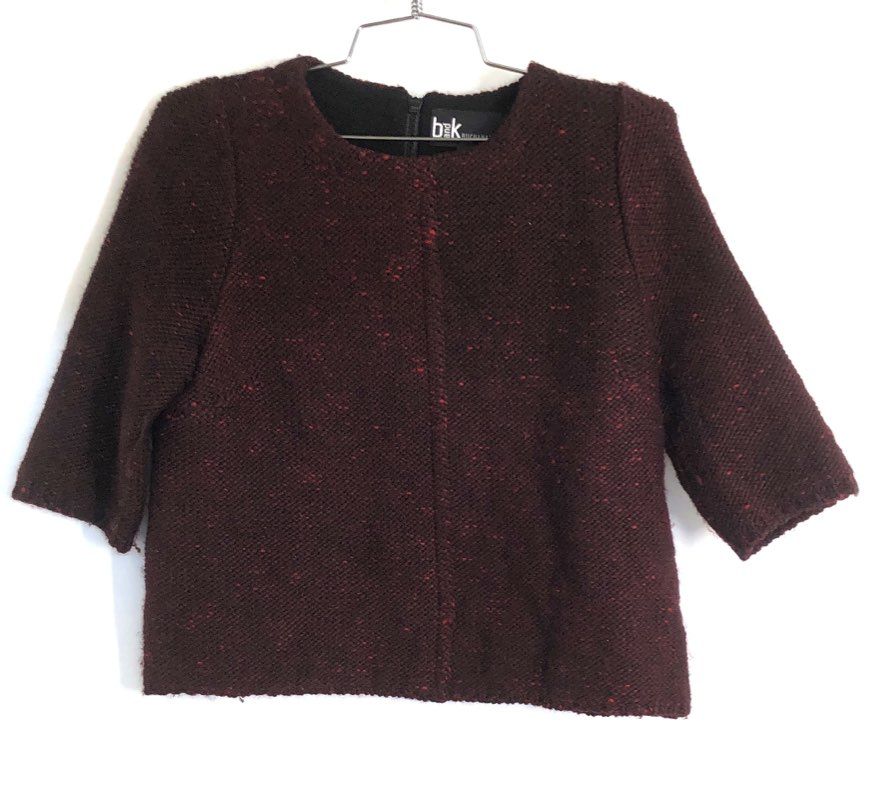 Buchanan & Kang Women's Burgundy Marled Zip Back Cropped Knit Top Sz XS