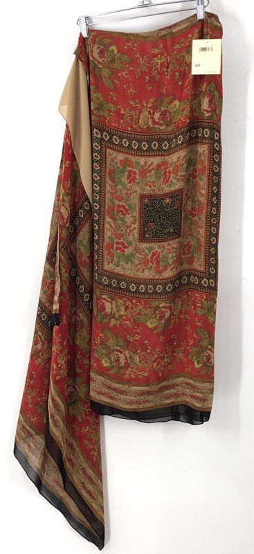 NWT Vintage Y2K Dana Buchman Expedition Red Floral Silk Wrap Skirt Sz 10