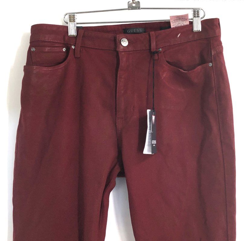 Guess Women's Sexy Flare Jeans Tahiti Red Coated Finish Stretch NWT Sz 31x30
