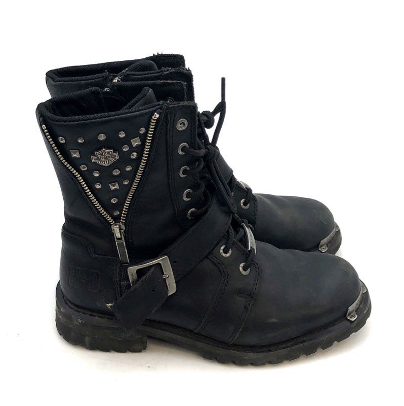Harley-Davidson Lornell Black Studded Leather Motorcycle Boots Women's Size 9