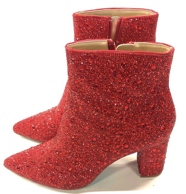 Betsey Johnson SB-CADY Red Rhinestone Glitter Ankle Boots Booties Size 8.5