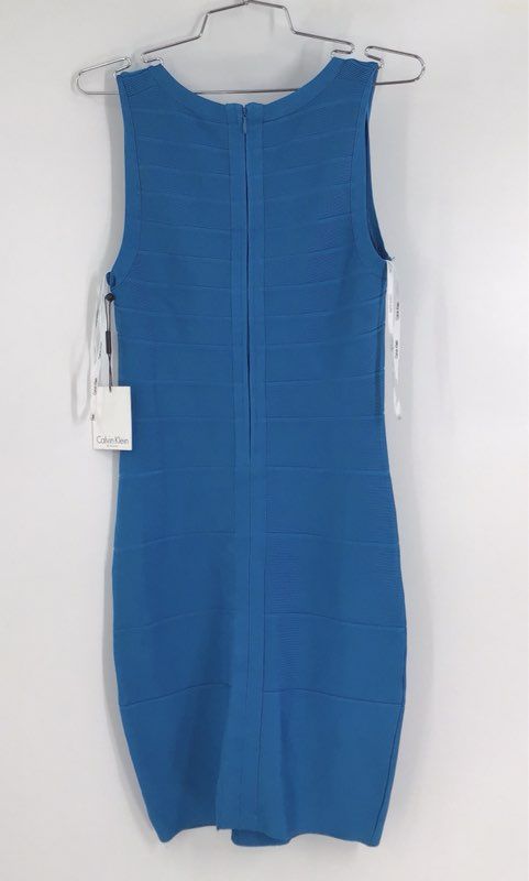 NWT Calvin Klein Women&#39;s Blue Scoop Neck Bodycon Dress Size S