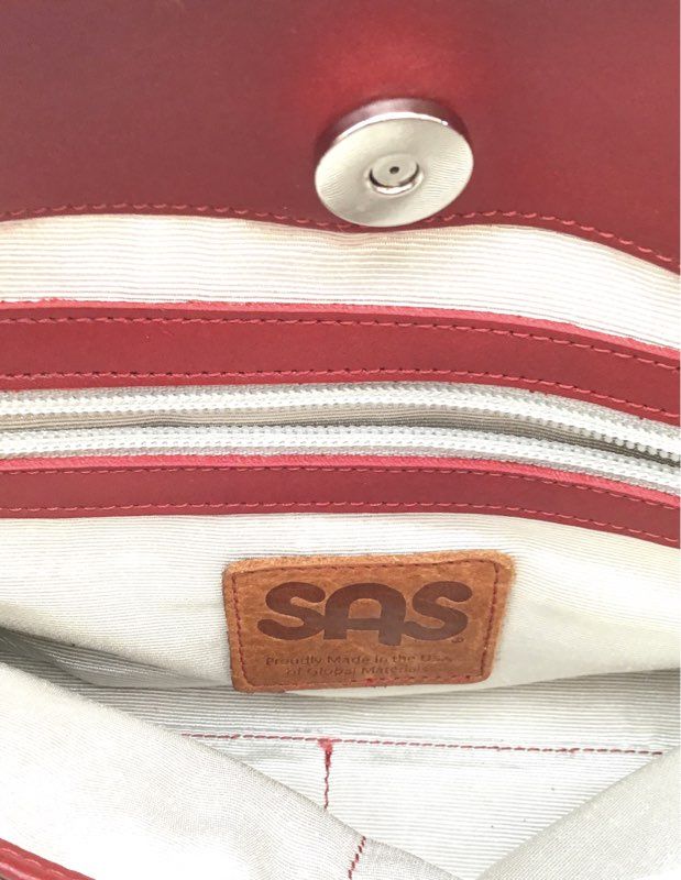 SAS Red Leather Triple Compartment Tote Shoulder Bag Silver Hardware Made in USA
