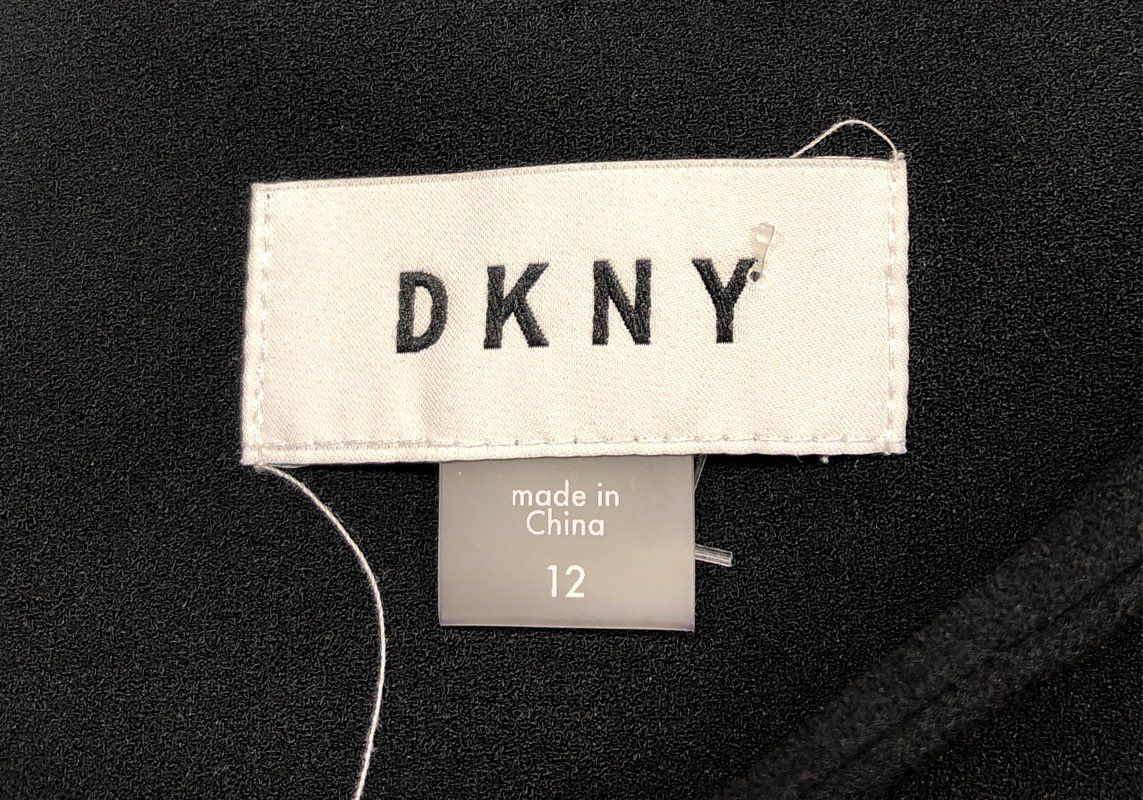 DKNY Women's Black V-Neck Gold Hardware Back Midi Sheath Dress Sz 12 NWT